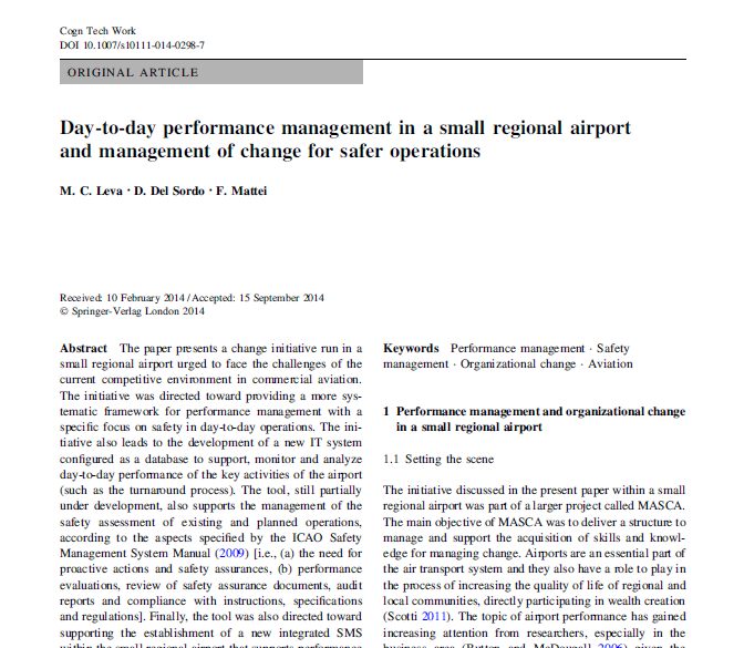 Day-to-day performance management in a small regional airport