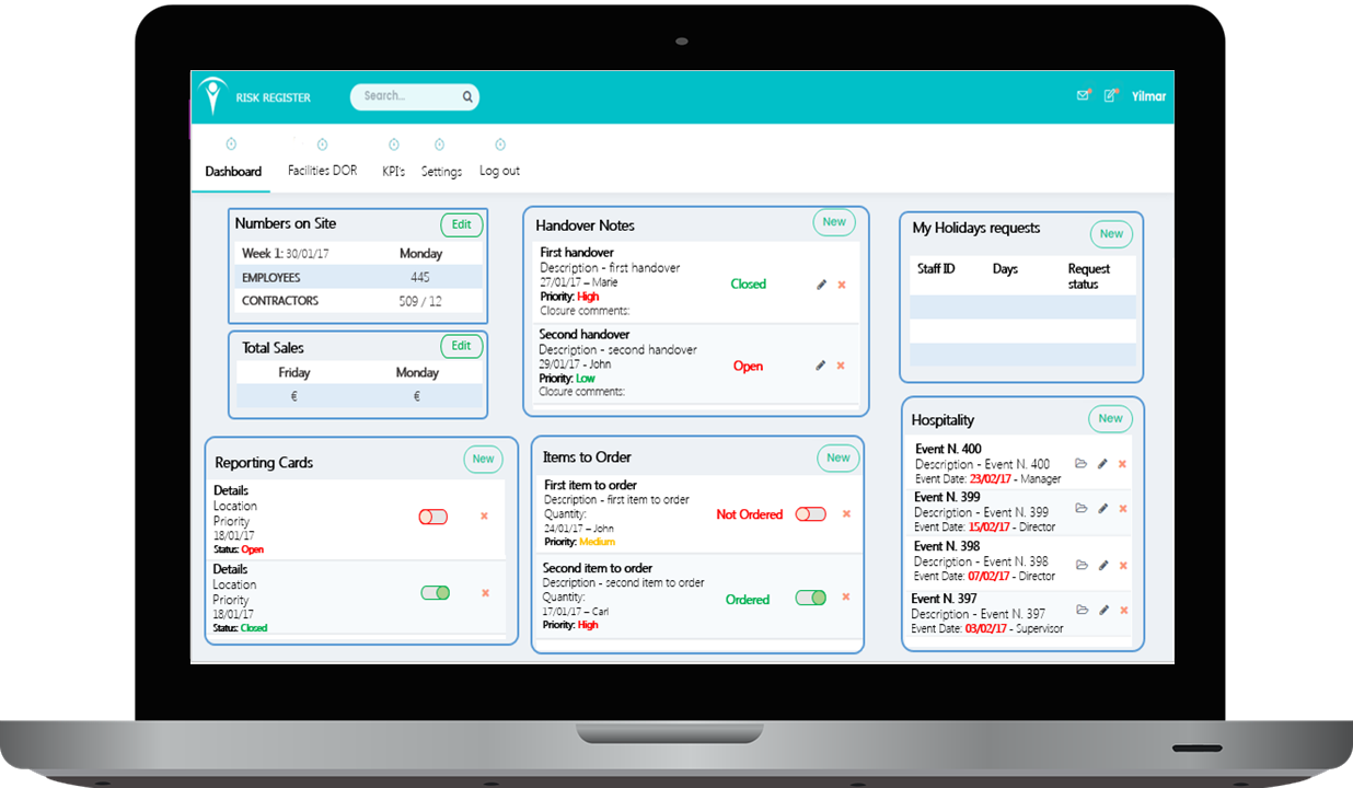 Risk Register application screenshot